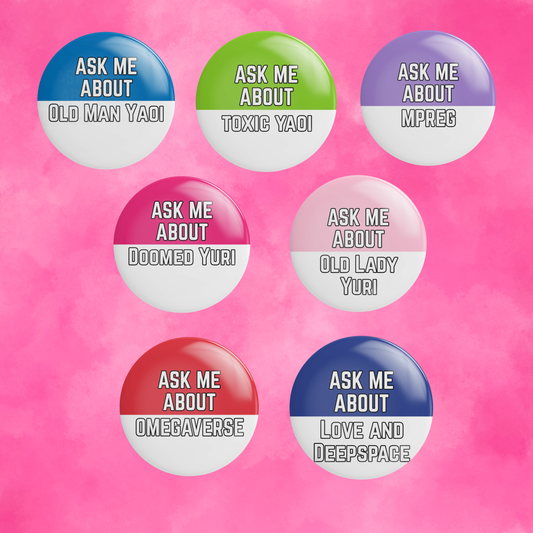 Ask Me About... Trope Book Fiction Large Button Pins